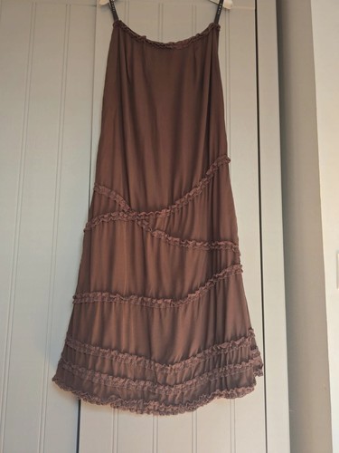 Linea Boho/y2k Style Chocolate Ruffle Maxi Skirt, 100% Silk,size 10 - Picture 5 of 6