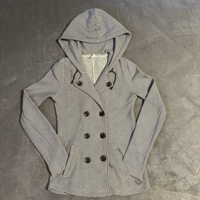 Roxy Striped Button Up Sweater Jacket Women's XS Gray Grey Y2K Cozy Fall Preppy