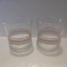Vintage Clear Brown & Orange painted Enameled Drinking Glass's 1970's Set Of 2