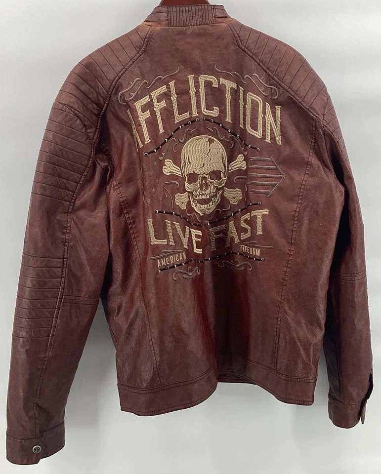 Affliction Limited Edition Faux Leather Jacket XL Double Skulls Vintage Y2K - Image 3 of 4
