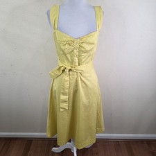 Mango Suit Women's 100% Cotton Sleeveless Yellow Belted Dress Size 8