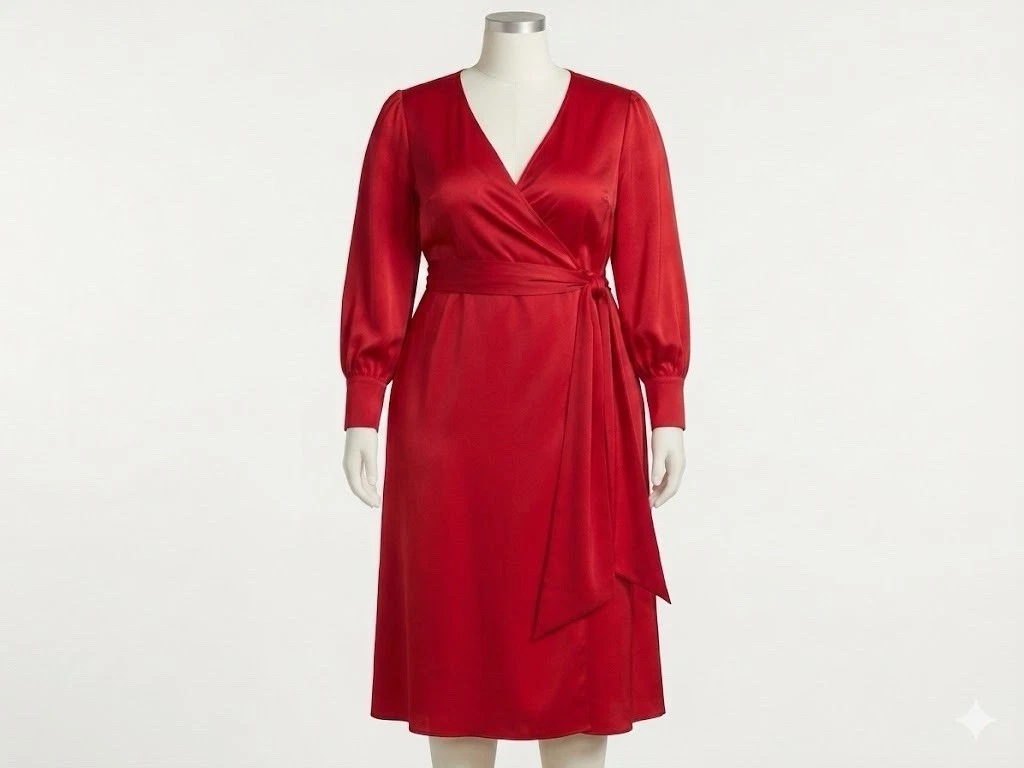 plus red printed satin long sleeve wrap dress CurveWow Collared Wrap Printed Maxi Dress Black & Red Floral Curvewow