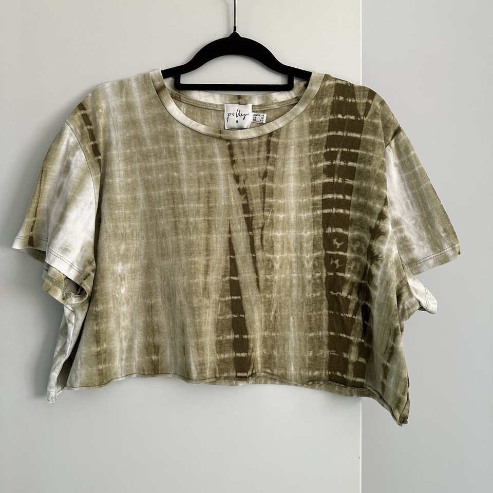 Princess Polly Khaki Green Tie Dye Crop Top Size 14 Cropped Tee T-shirt Festival