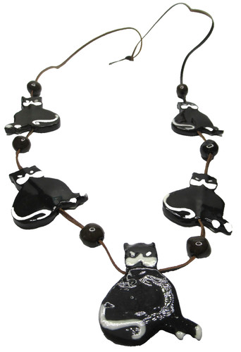 Beautiful Black & White Ceramic Cat Necklace