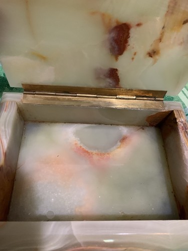 ❤️Vintage Jade Grün Echt Alabaster Handgefertigt Geschnitzt Schmuckschatulle 7X5X2 Zoll - Bild 4 von 13