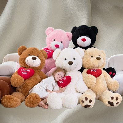 Giant Valentines Day Teddy Bear 52'', Big Stuffed Animal with Heart, Large Brown