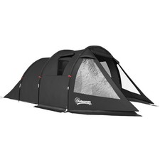 Image of Outsunny 3-4 Man Tunnel Tent, Two Room Camping Tent with Windows, Portable Carry