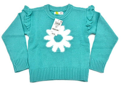 Epic Threads Toddler Girls Blue Daisy Knit Ruffle Shoulder Sweater Size 2T NWT