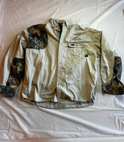 Mossy Oak Button Down Shooting Shirt Mens XL Khaki Camo Canvas Boy Scouts Skeet - Picture 1 of 6