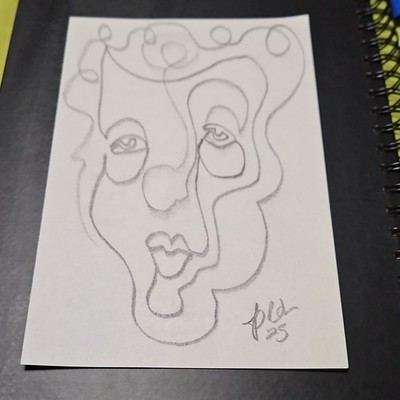 Original Minimalist Pencil Drawing Abstract Face Signed One of a Kind jdr 2025