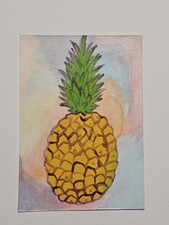 Original ACEO Pineapple Fruit Painting Colorful Fruit by Elaine M 1 of 1