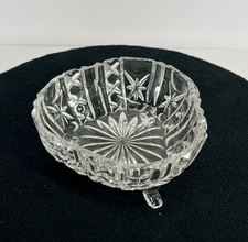 Vintage Lead Crystal Bowl Three Footed Hand Cut Glass Candy Dish Starburst EUC