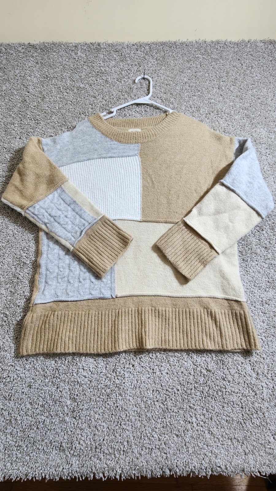 BIBI Womens Neutral Patchwork Color Block Oversiz… - image 1