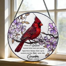 Cardinal Suncatcher Glass Mom Memorial Gift Window Decor Bird