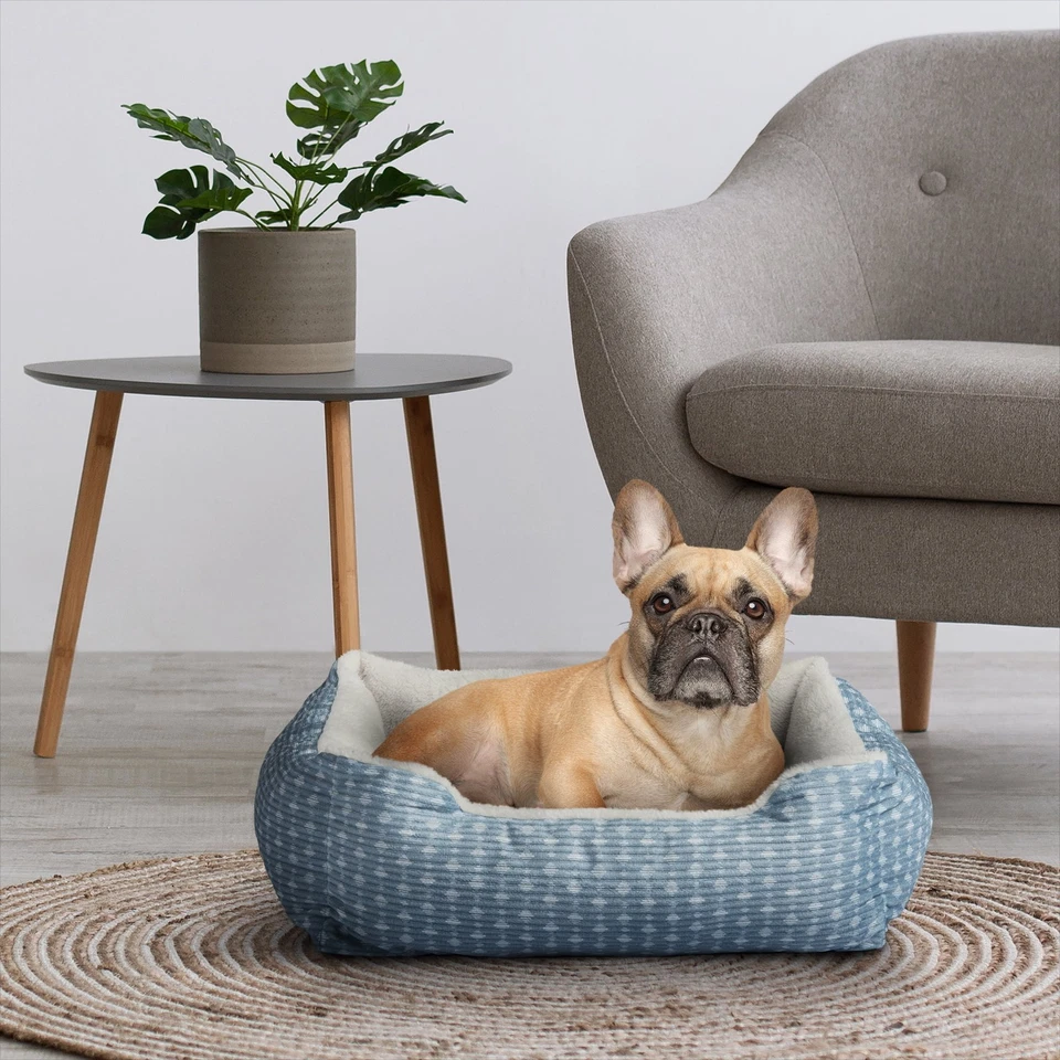  Cama portátil fofa de pelúcia para gatos e cães, azul e branca, 19 x 15" - Imagem 2 de 4