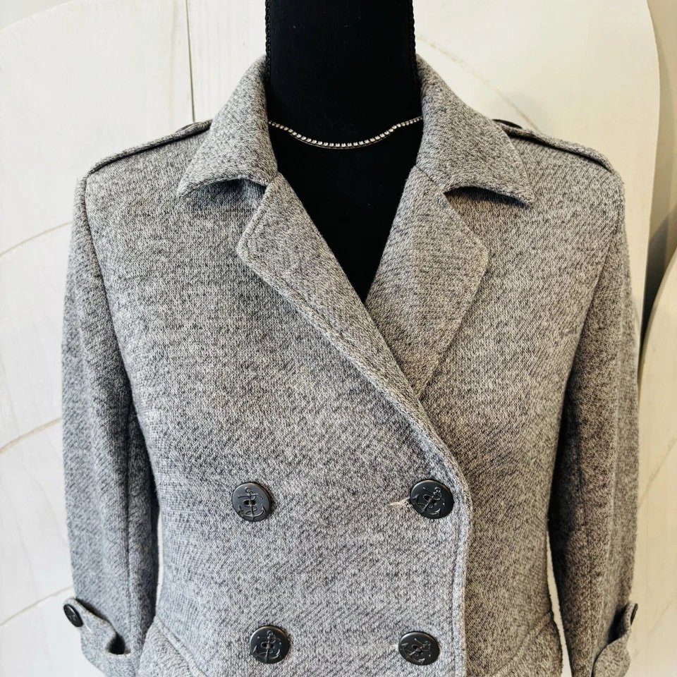CAbi Gray Shrunken Pea Coat Double Breasted Anchor Button Jacket Size Small - Image 3 of 4
