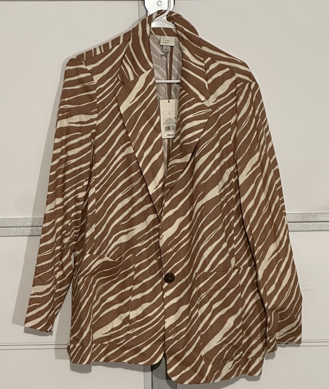 Women’s A New Day Linen-blend Brown Zebra Oversized Blazer Jacket