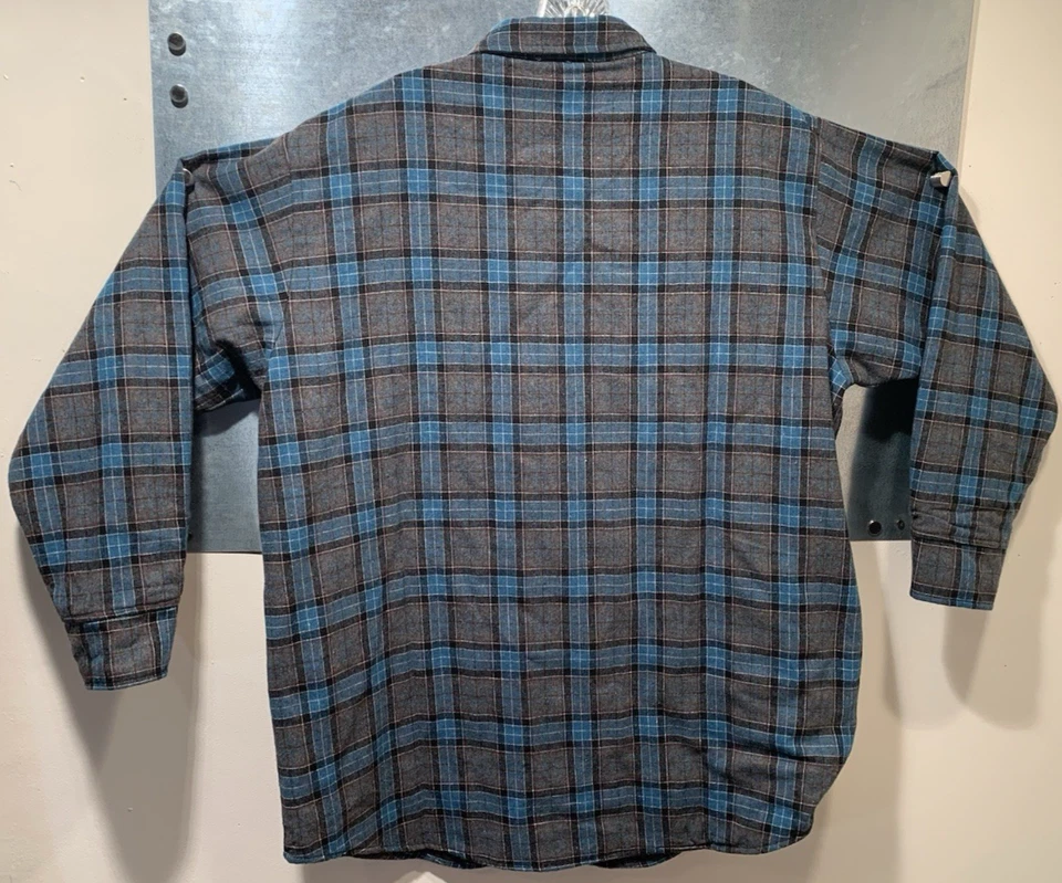 Camisa/jaqueta xadrez masculina flanela pesada forrada com colcha estranha 4 bolsos grande azul/cinza - Imagem 2 de 4