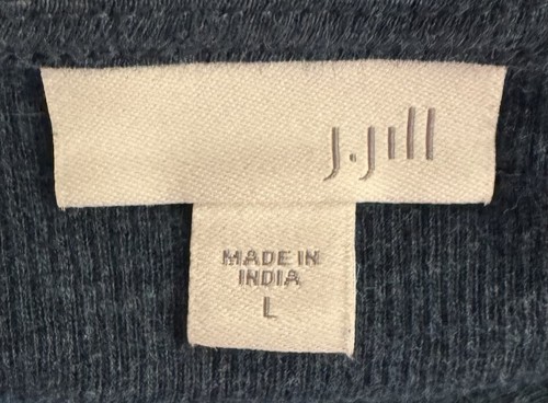 J. Jill Pima Cotton Ribbed Henley Stretch Knit Top Long Sleeves Heather Blue L - Picture 6 of 9
