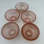 5 Vintage Anchor Hocking Queen Mary Pink Depression Glass Fruit Dessert Bowls H3