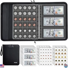 Coin Collection Album with Lock, 400 Pockets proof Holder & 36 Currency Sleeves