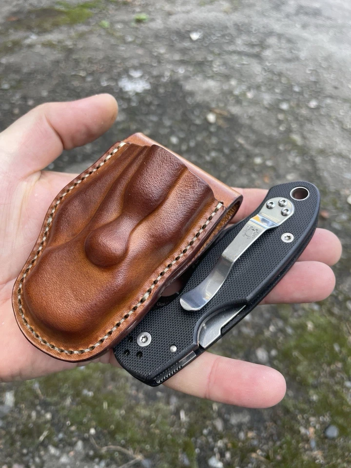 Custom Formed Leather Sheath for Spyderco Para 3 Knife | EDC Holster Pouch - Image 4 of 4