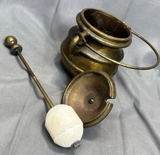 Cast Iron Smudge Pot Brass Lid Handle Wand Caldron Fire Pot Firestarter Vintage