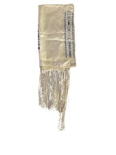 Jewish Tallit Prayer Shawl White with Blue Embroidery Hebrew Text Fringe