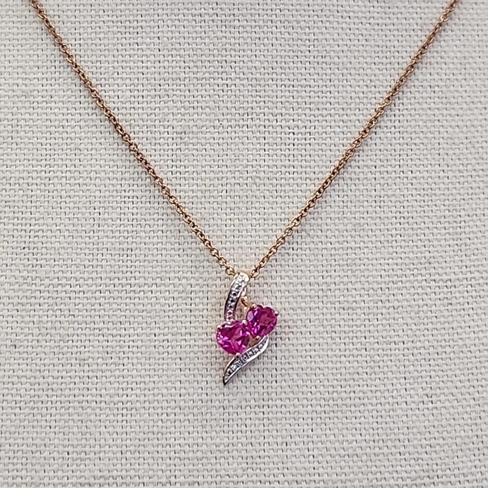 Pink Ruby Heart Necklace STS Sterling Silver 925 JTV 18" - Image 3 of 4
