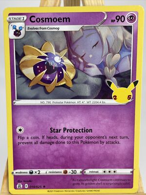 Pokemon Celebrations Cosmoem 14 Ultra Rare HOLO 25th Anniversary + Top Loader 