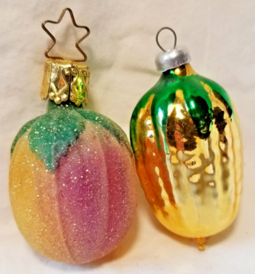 2 glass ornaments fruit vegetable plum  corn old world Christmas