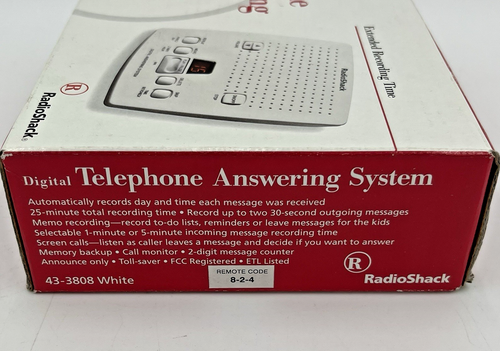 Radio Shack Digital Telephone Answering System Machine 43-3808 White NEW - Zdjęcie 2 z 4