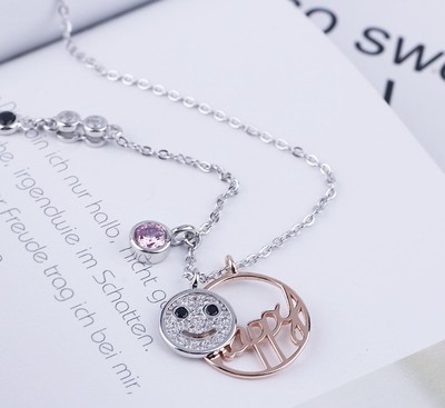 Sterling Silver micro-pave Crystal Happy Smiley Face Pendant