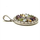 Estate Sterling Silver Multi Gemstone Openwork Circle Pendant Amethyst Citrine — photo 4