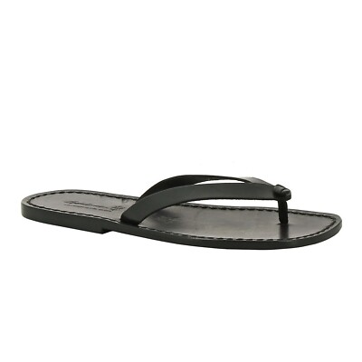 Italian men flat flip flops thong slippers handmade shoes in black