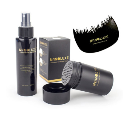 Nanoluxe Haarfasern Set: Haarfasern 25 g + Keratin Hold Spray 120 ml + Faserkamm