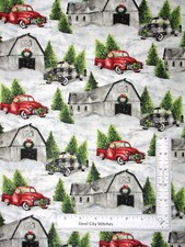 Christmas Fabric Farmhous Rustic Barn Truck Digitial Cotton 3 Wishes By The Yard
