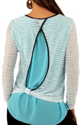 Sexy Damen Lagen Bluse Shirt Chiffon Transparent Streifen 34/36/38 TOP hellblau - Bild 1 von 4