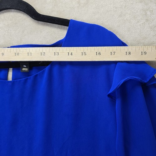 Worthington Womens Royal Blue Long Flowy Ruffle Sleeve Lined Blouse Top Size Xl - Picture 18 of 20