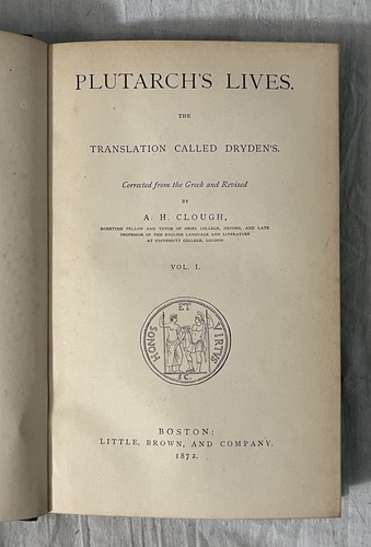 1872 Plutarch's Lives Vol 1 - Clough 1859 Dryden Translation Leather - Imagen 7 de 12