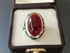 Yemeni Aqeeq Ring Blood Red Agate 925 Sterling Silver Unheated Stone Rare Find