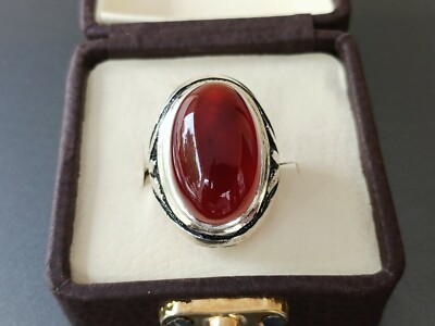 Yemeni Aqeeq Ring Blood Red Agate 925 Sterling Silver Unheated Stone Rare Find