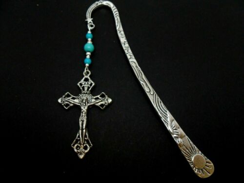 A TIBETAN SILVER CROSS CRUCIFIX & TURQUOISE  BEAD   BOOKMARK. NEW. - Picture 1 of 1