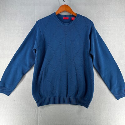 IZOD Mens Argyle Cable Knit Sweater Medium Blue Pullover Long Sleeve  Diamond Dad