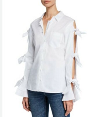 Jonathan Simkhai white tie-sleeve button-down Oxford shirt size M
