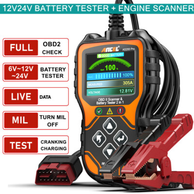 Car Battery Tester 12V 24V OBD2 Scanner Code Reader Check Engine Diagnostic Tool