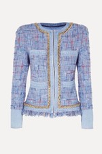 Balmain Women Blue Tweed Pattern Evening Jacket Size Fr 38 Uk 10
