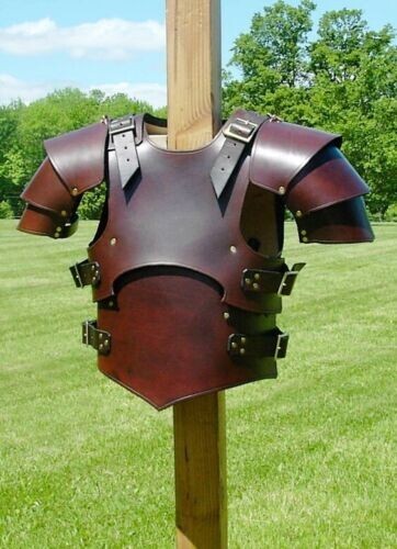 Armadura y brazaletes de cuero marrón de Halloween para armadura vikinga medieval