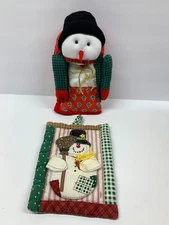 Christmas Winter Snowman Pot Holder and Oven Mitt