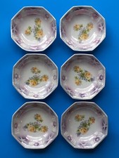 Set 6 VTG Shabby Cottage ROSES Berry Bowls Lavender & Yellow PEARLESCENT Antique